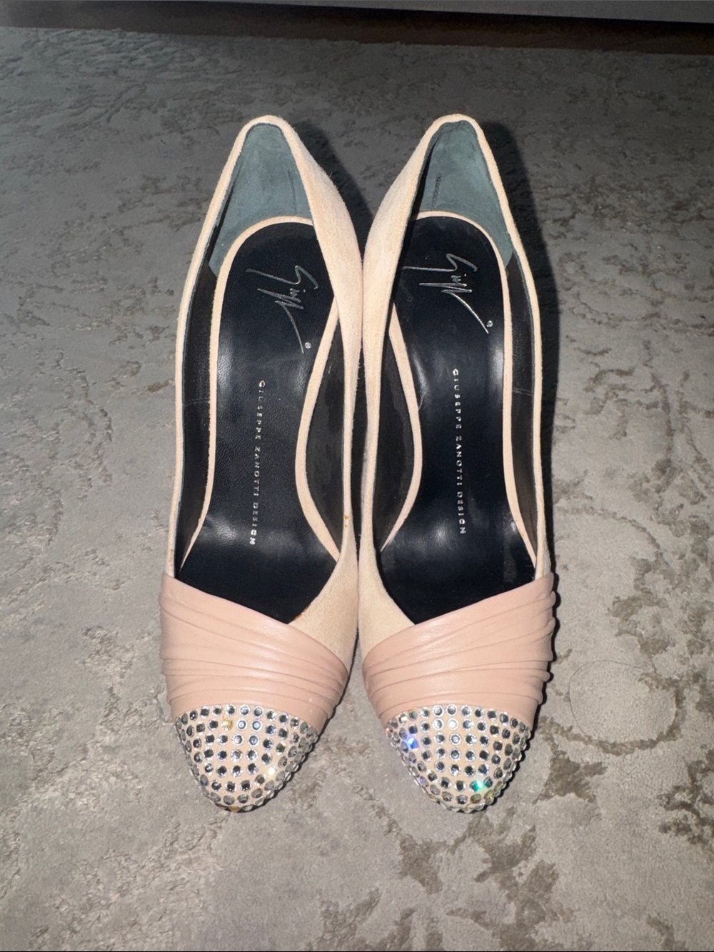 Giuseppe Zanotti Pink Nude Crystal Cap-Toe Pumps